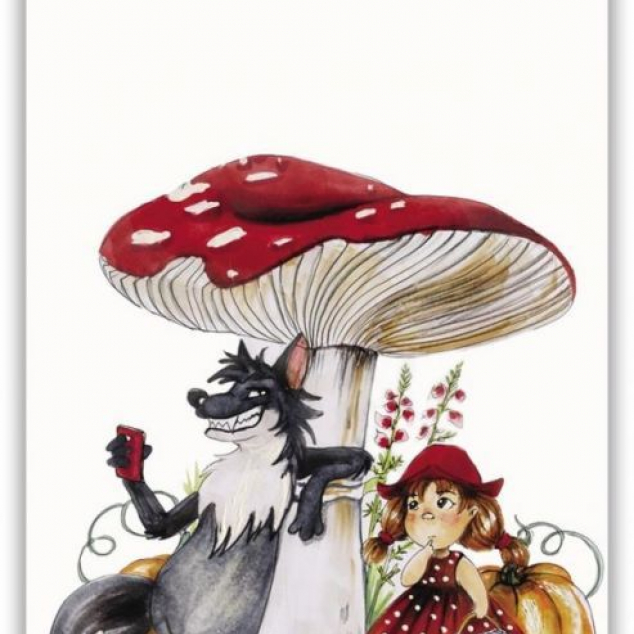 Ansichtkaart De Grote Boze Wolf en Roodkapje. 